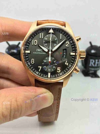 Swiss Replica IWC Schaffhausen Watch Rose Gold Case Dark Ardoise Dial